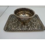 A large silver tray of very ornate and decorative design. Foliate design with birds and trees, hallm