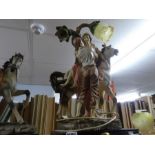 Two large resin figures of horses etc one being a lamp