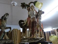 Two large resin figures of horses etc one being a lamp