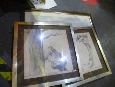 A selection of framed and glazed pictures mostly containing humorous golfing scenes