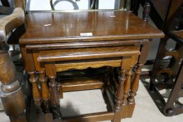 Brass bed head and nest of 3 coffee tables