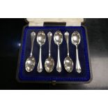 A set of six silver teaspoons in fitted case by C.B. and S., 2.5 ozs approx