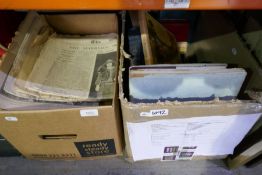 A box of newspapers, mainly 1920s and 1950s, and a box of hard back books to include The Wind in the