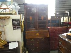 Victorian bureau bookcase with inlaid doors above fitted bureau and 2 short and 2 long drawers AF