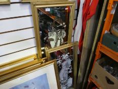 Four mirrored framed painted pictures 'Summer', 'Spring' 'Winter', 'Autumn'