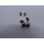 Pair of 9ct yellow gold diamond chip square cluster earrings and unmarked gold pair of diamond studs