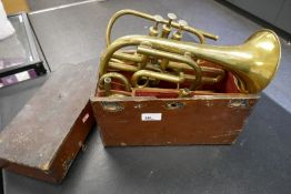 An old brass Flugel Horn in fitted case