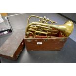 An old brass Flugel Horn in fitted case