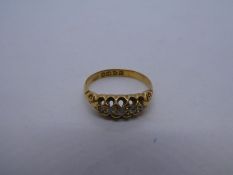18ct yellow gold gypsy ring set with 5 graduated diamonds, size N, marked 18, 2.7g approx
