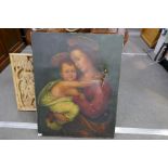 A Victorian oil on canvas of mother and child, probably religious, unframed 71cm x 91cm