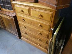 Modern waxed pine chest with 2 short over 3 long drawers