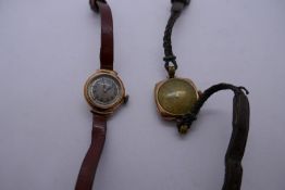 Two vintage 9ct yellow gold watches, each marked 375, on brown leather straps, approx gold weight 6g