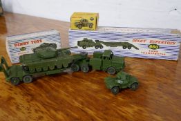 Dinky Tank Transporter, Centurion Tank and Armoured car in good to very good condition with fair to