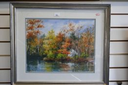 Gary Shepard, a watercolour titled Autumn Reflection, Canadian lake scene