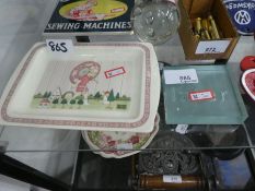 Minton 'Golden Days' plate, advertising tile, 'Jones Sewing Machines' and 3 glass paperweights