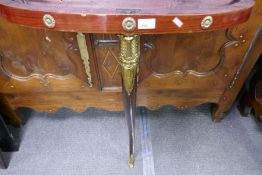A French style consul table having central leg with marble top, 90cm