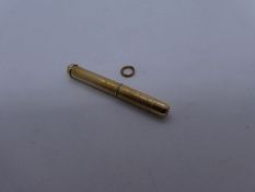 Vintage 9ct yellow gold toothpick, marked 375, maker WM, engine turned decoration - 6.2g approx