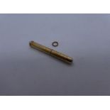 Vintage 9ct yellow gold toothpick, marked 375, maker WM, engine turned decoration - 6.2g approx