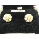 Pair of clip on 9ct yellow gold pearl set earrings, marked 9ct