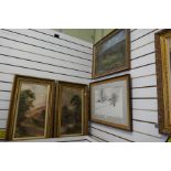 A pair of Victorian landscape paintings by B Davis and 2 other modern paintings