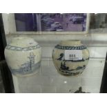 Two small Oriental jars depicting river scenes