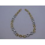 14K two tone bracelet with square links, marked 585, 19cm, 5.3g approx