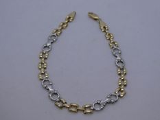 14K two tone bracelet with square links, marked 585, 19cm, 5.3g approx