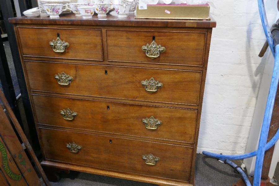 An antique mahogany chest having two short and three long drawers, 99cms