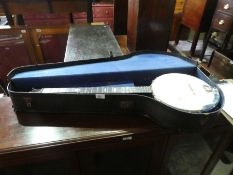 Vintage cased Grover Mother of Pearl inlaid Banjo