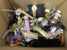 Box containing various wristwatches to incl. Mickey Mouse Lorus watch and other fashion watches