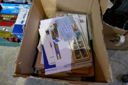 A box of World stamps on envelopes