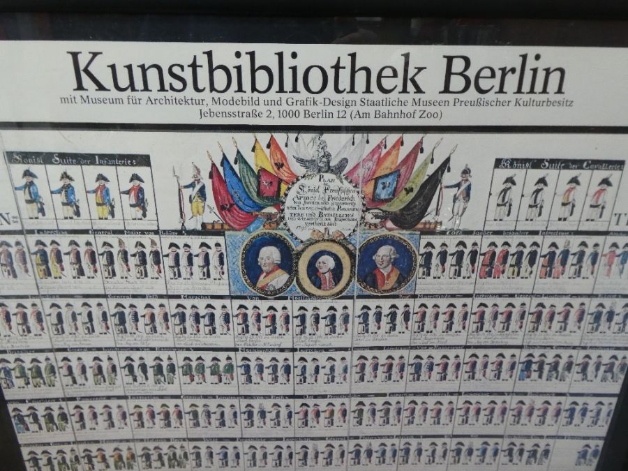 A print of Kunstbibliothek Berlin soldiers and 4 framed and glazed prints to include Regiments of Br - Image 2 of 3