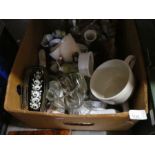 Three boxes of mixed china, including some character marks to Asian pieces, figures, etc