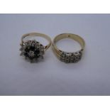 Two 9ct yellow gold dress rings, one a cluster example, marked 375, sized P & N, approx 7g