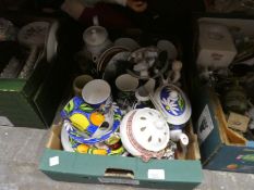 Three boxes of mixed china, collectables to include Lilliput Lane Houses, Wedgwood and Yare design d