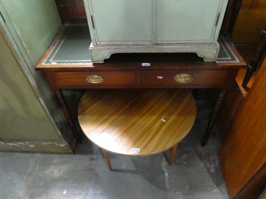 Vintage mahogany two drawer ladies desk, with brass gallery and tooled leather, mahogany card table, - Image 2 of 3