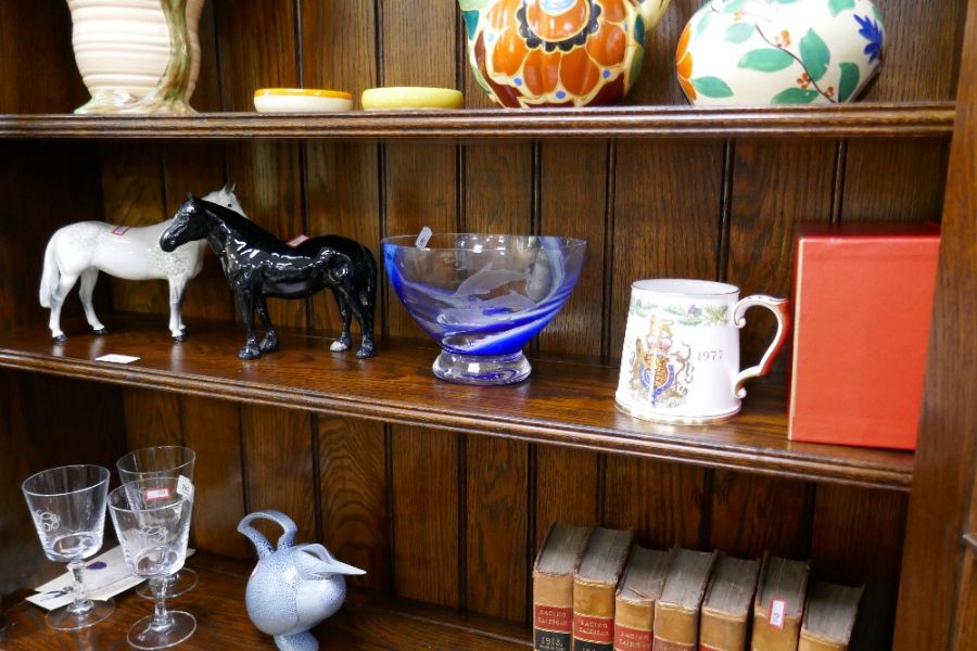 Two Beswick horses, a Caithness bowl decorated Dolphins and a Spode Coronation tankard