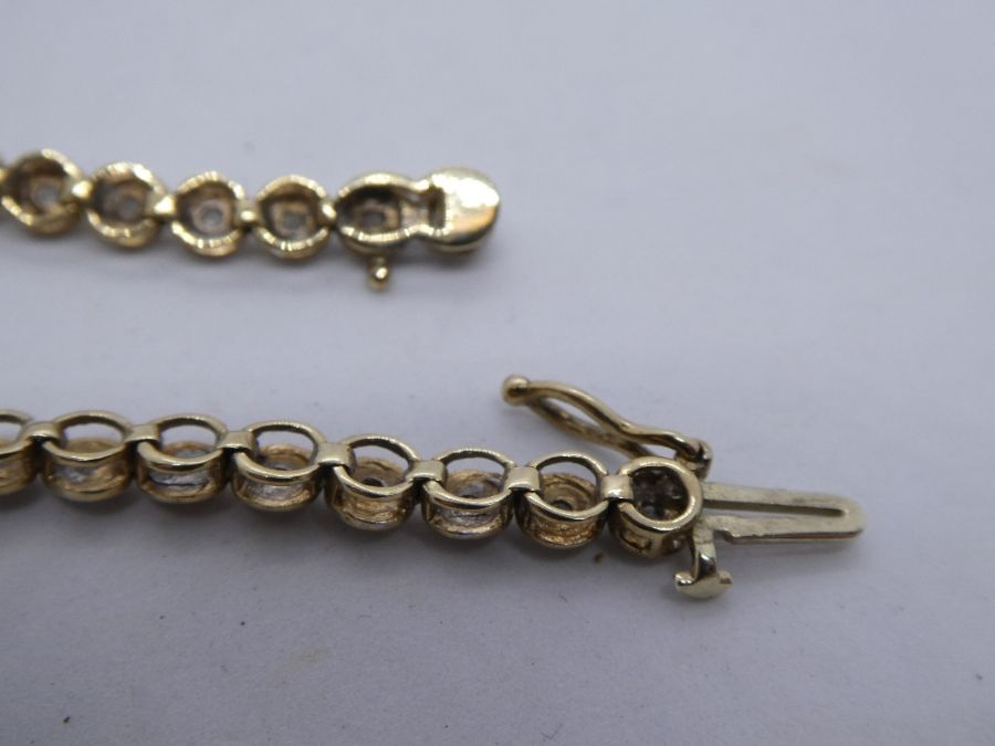 9ct yellow gold tennis bracelet, set with clear, possibly diamond chips, marked 375 on clasp, approx - Image 2 of 2