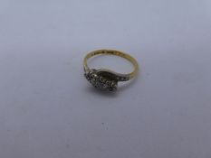 Vintage 18ct and Platinum crossover design, diamond ring size P, marked 18ct & PLAT', 3.1g gross ap