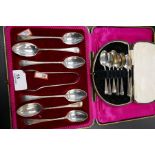 A set of six silver teaspoons, Sheffield, 1909 and a set of six coffee spoons, 6 ozs approx, and sug