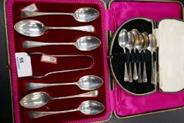 A set of six silver teaspoons, Sheffield, 1909 and a set of six coffee spoons, 6 ozs approx, and sug