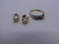 18ct diamond ring AF stone missing, marked 18ct and a pair of 9ct pearl earrings