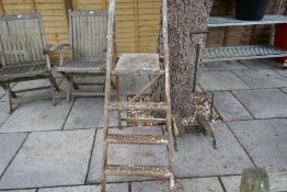 Small wooden step ladder and a metal boot scraper