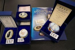 Halcyon Days enamel box, 21st birthday of Prince William and 3 other Halcyon Days enamel boxes and a