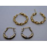 Two pairs of 9ct hoop earrings, of twisted design, both marked 375, 2.6g approx