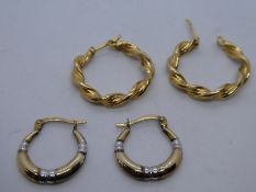 Two pairs of 9ct hoop earrings, of twisted design, both marked 375, 2.6g approx