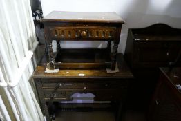 Vintage oak carved front and side table similar coffee table with a drawer and hall bookcase/bureau