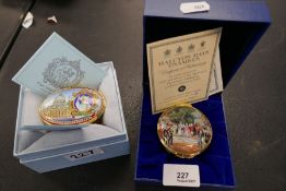 Halcyon Days enamel oval box, Pope John Paul II limited edition, 110/200 and one other 150th anniver