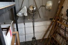 Industrial Dugdills adjustable floor lamp and 2 others on tripod supports