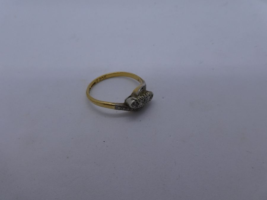 Vintage 18ct and Platinum crossover design, diamond ring size P, marked 18ct & PLAT', 3.1g gross ap - Image 2 of 2